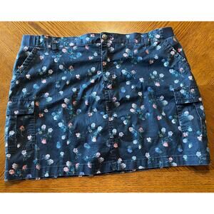 Lee's Floral Jean Regular Fit Mid Rise Skort Size Medium 97% Cotton 3% Spandex